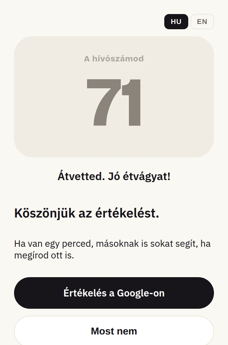 Köszönjük — tovább a Google-értékeléshez